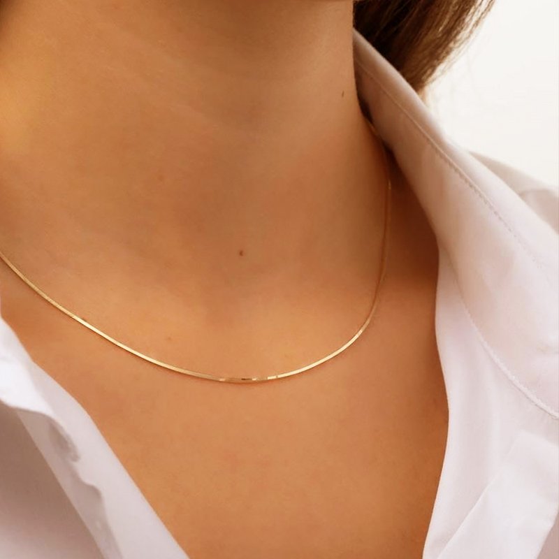 【CReAM】Caitlin纯银镀18K金色银色 纤细方形蛇链(金银色/45cm) - 项链 - 其他金属 