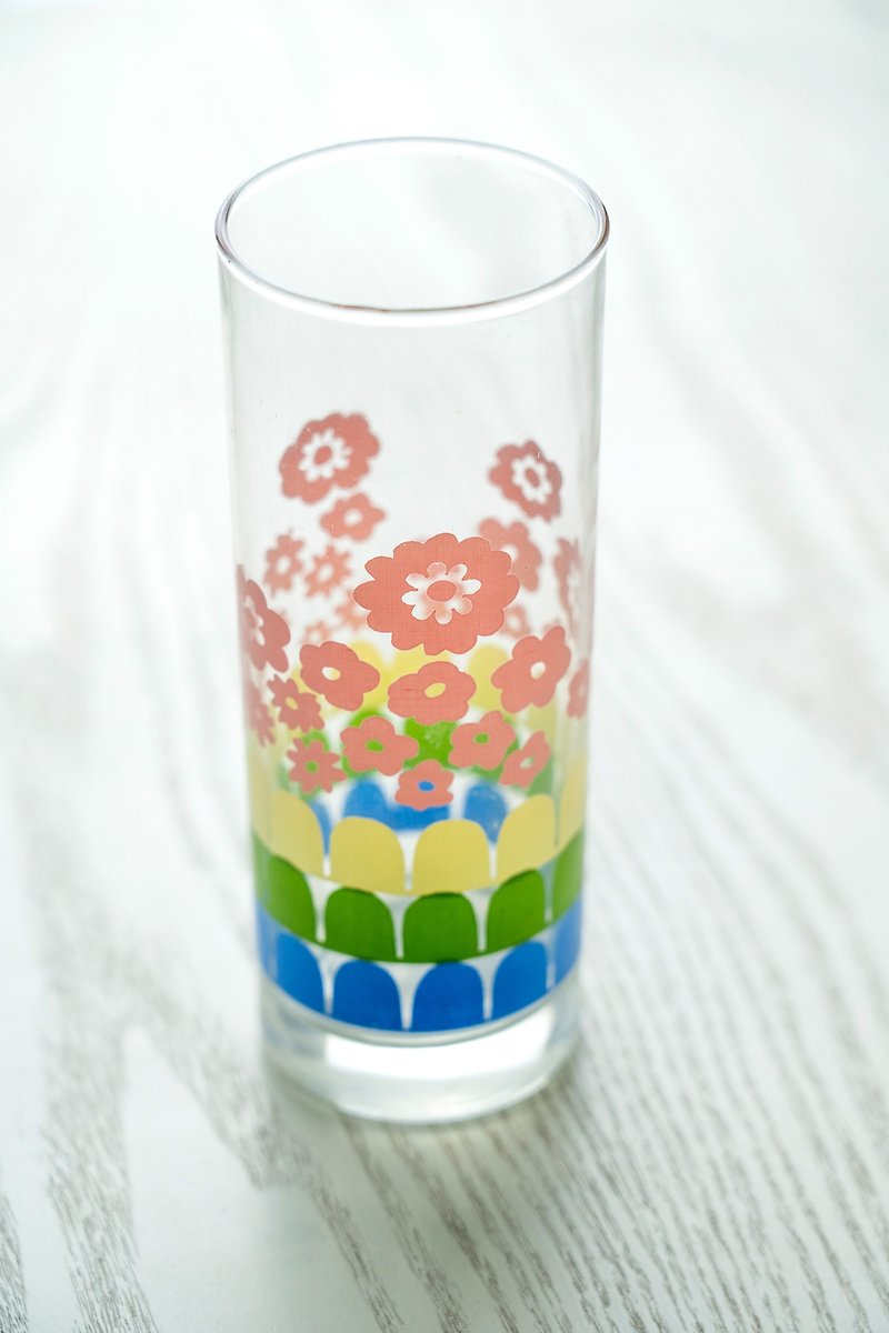 日本制 昭和 早期可爱印花高身玻璃杯  中古如新 台湾包邮 - 杯子 - 玻璃 粉红色