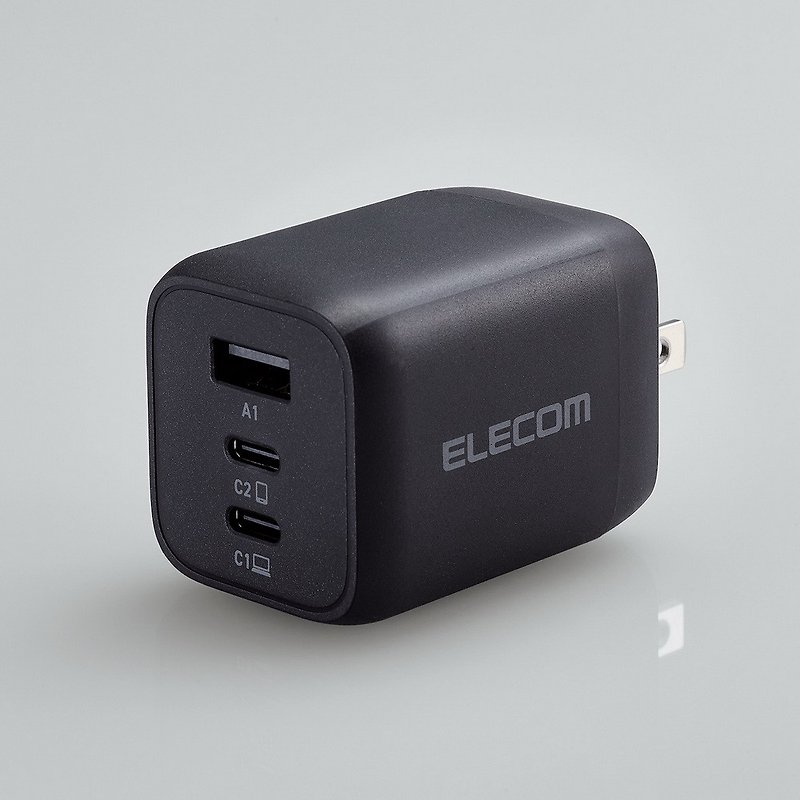 ELECOM 65W GaN氮化镓三孔快速充电器-黑 - 充电宝/传输线 - 塑料 黑色