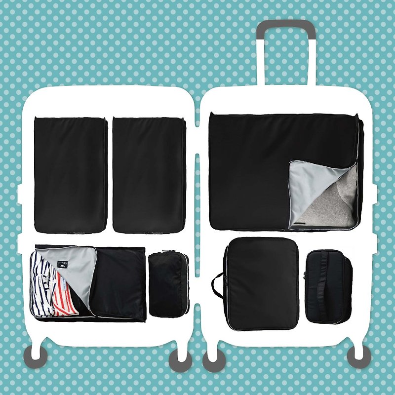 旅行收纳超值七件组黑 - 行李箱/行李箱保护套 - 聚酯纤维 黑色