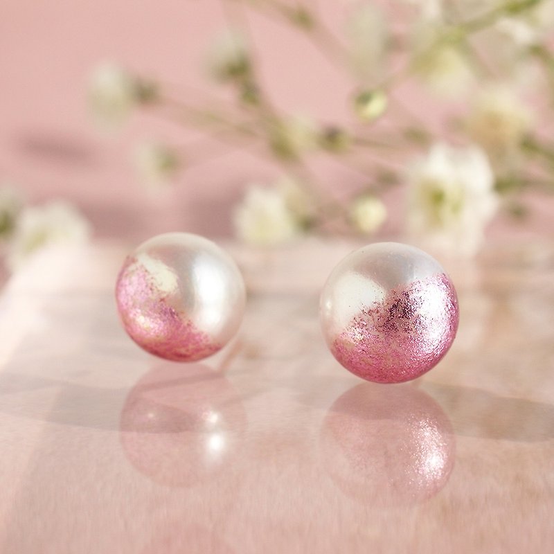 日本製　春の新色　桜ピンクとホワイトのパールピアス　イヤリング - 耳环/耳夹 - 珍珠 粉红色