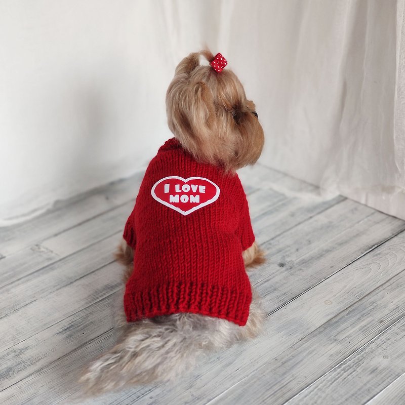 Mother's day dog sweater for  small dog Red dog jacket with - 衣/帽 - 羊毛 红色