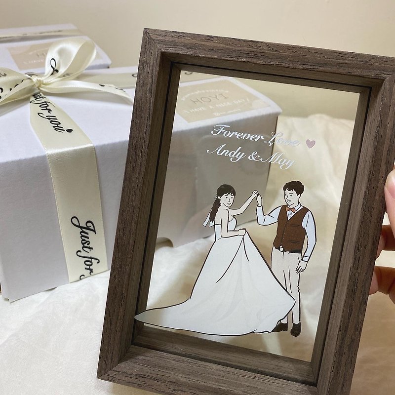 木质双面似颜绘相框 结婚礼物 送礼首选 - 画框/相框 - 木头 咖啡色