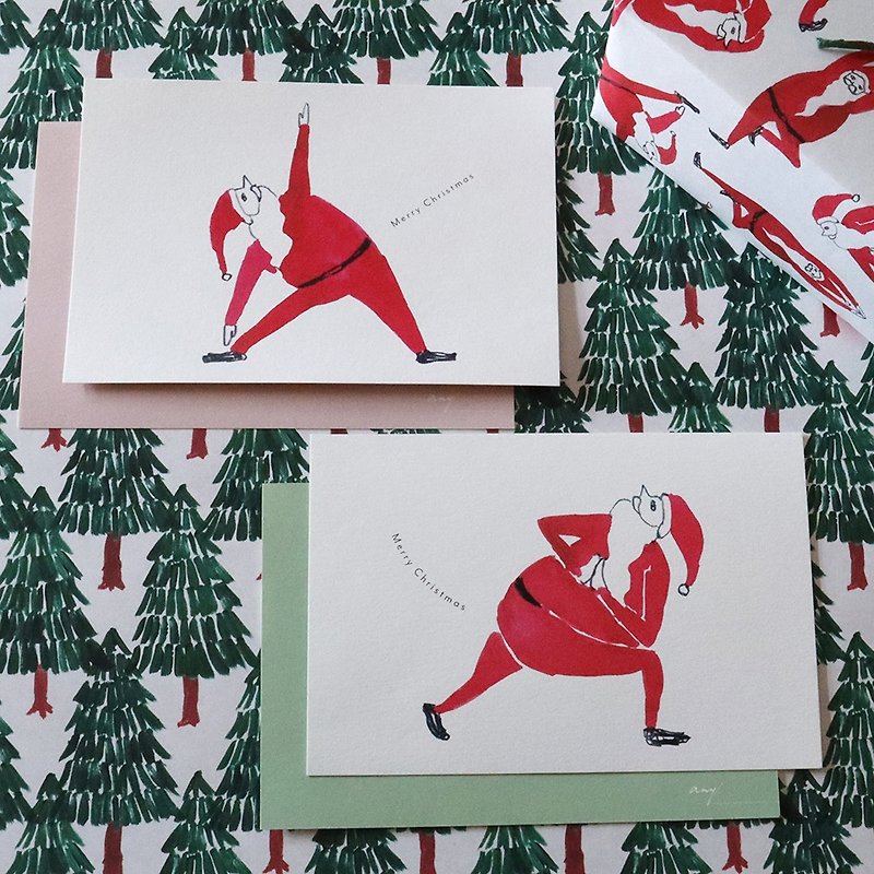 YOGA Santa　Christmas card　2p - 卡片/明信片 - 纸 红色