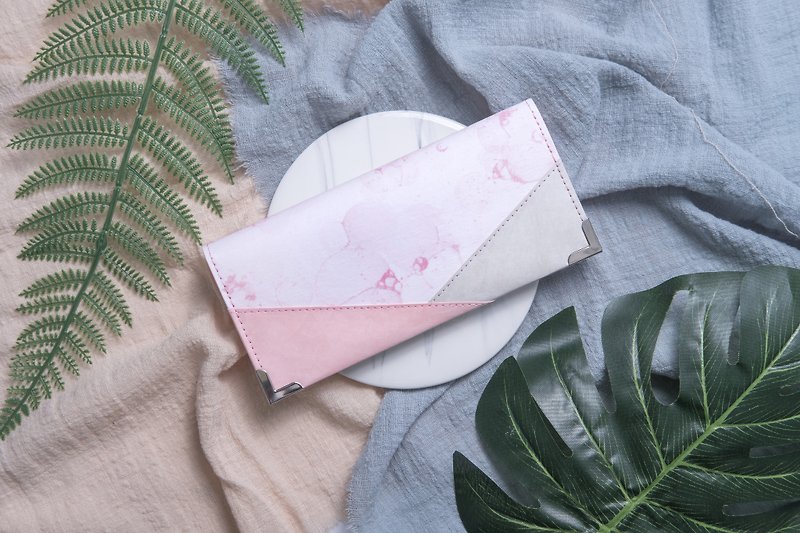【环保永续】泡泡染色 patchwork 系列 长款钱包 长夹 长银包 - 皮夹/钱包 - 纸 粉红色