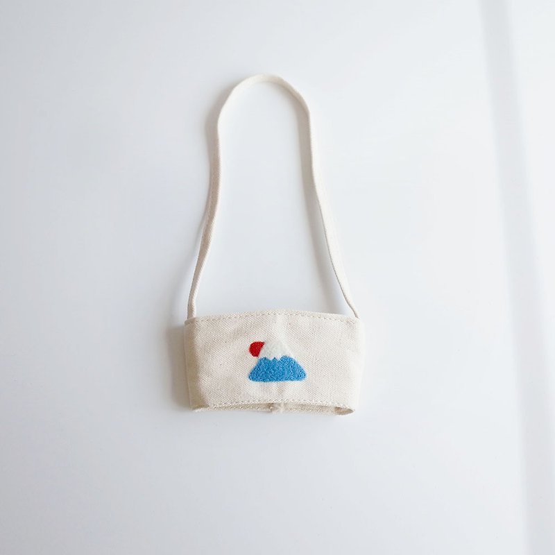 【Q-cute】篓空饮料提袋系列-大杯富士山 - 随行杯提袋/水壶袋 - 棉．麻 蓝色