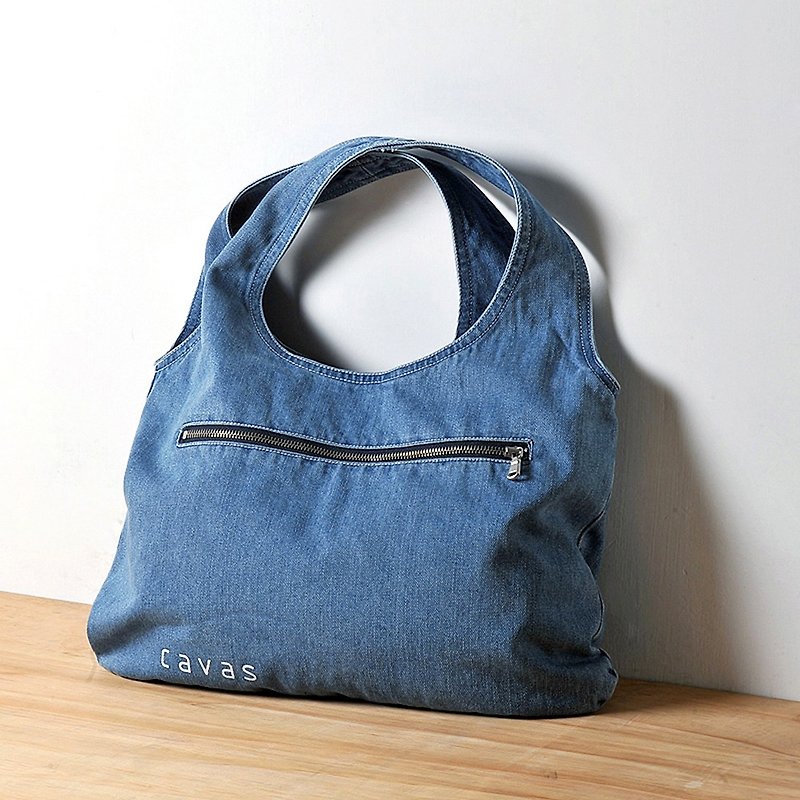 水洗丹宁手提包 | 浅蓝色 - 侧背包/斜挎包 - 棉．麻 蓝色