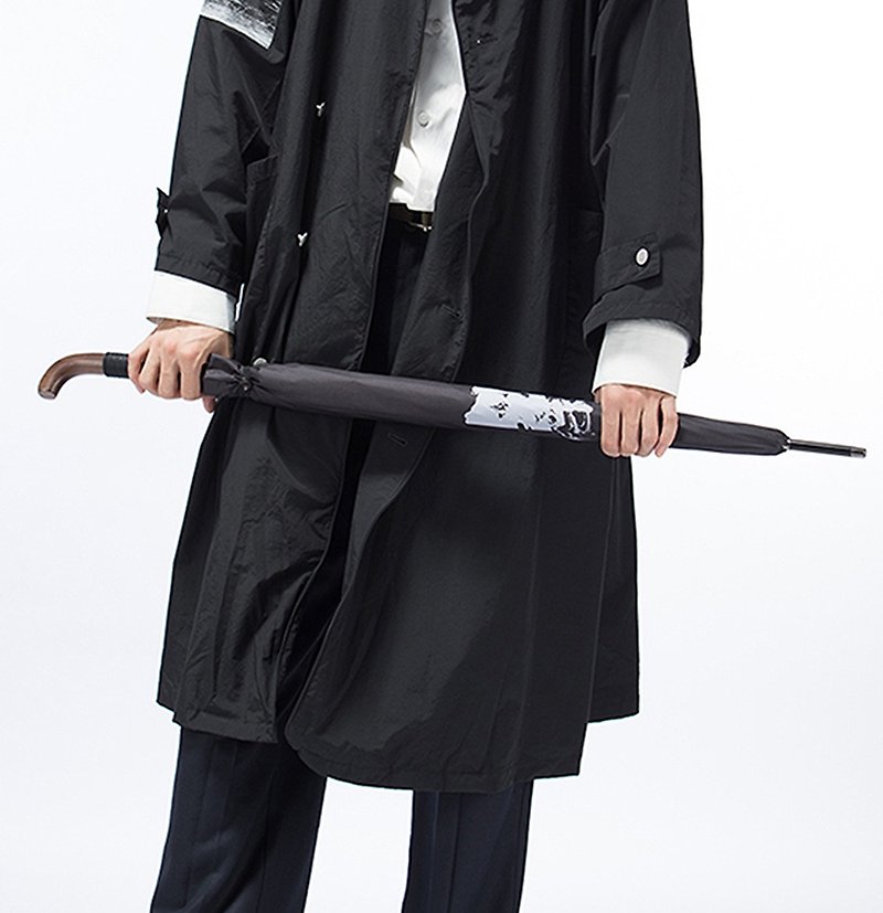 簦泇/超大黑色雨伞原创男式木质长柄书法武士中国风晴雨伞 - 雨伞/雨衣 - 其他材质 黑色
