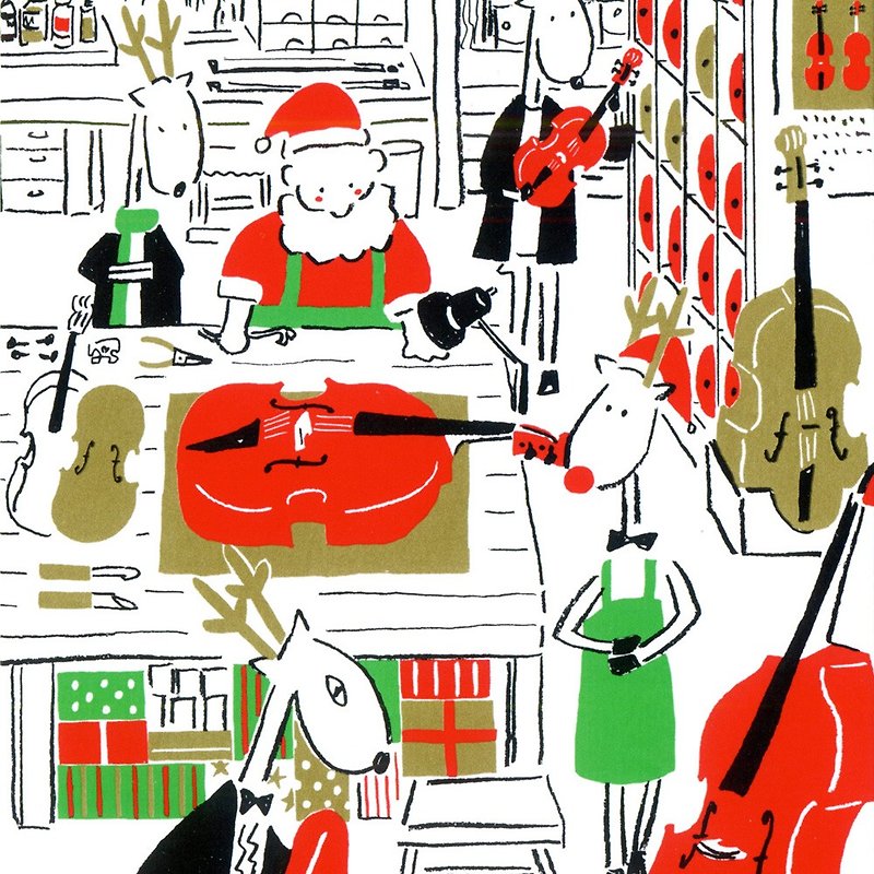 圣诞卡-米猪2022圣诞老人与麋鹿日常明信卡音乐3号: 提琴工作室 - 卡片/明信片 - 纸 金色