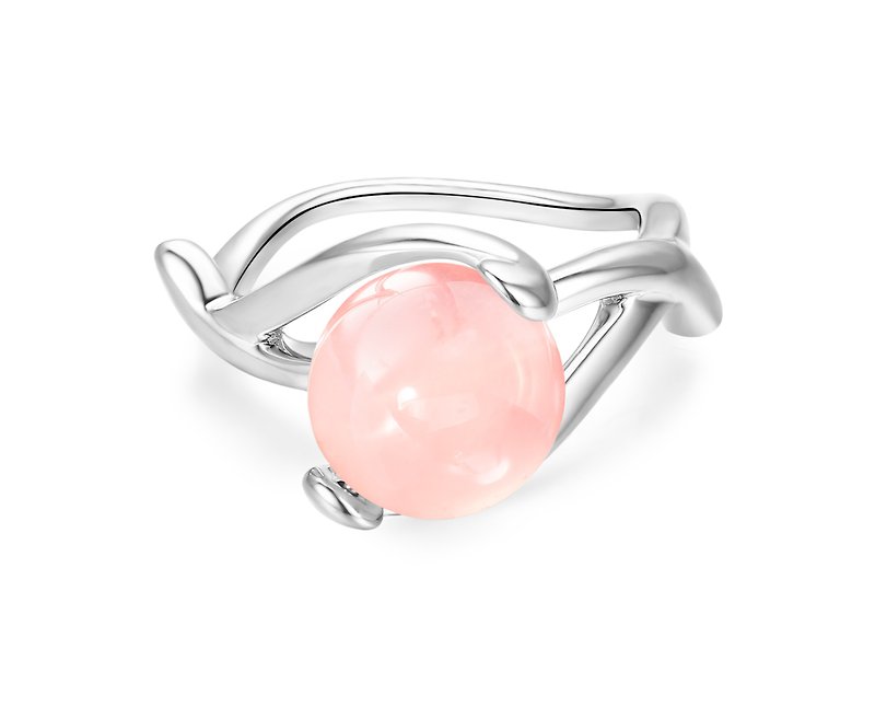 粉晶纯银戒指 冰粉个性925银饰品 质感银器 玫瑰石英十月诞生石 - 戒指 - 纯银 粉红色