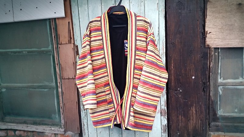 AMIN'S SHINY WORLD手工订制KIMONO粗针织民族彩虹麻棉罩衫大衣 - 男装外套 - 棉．麻 多色