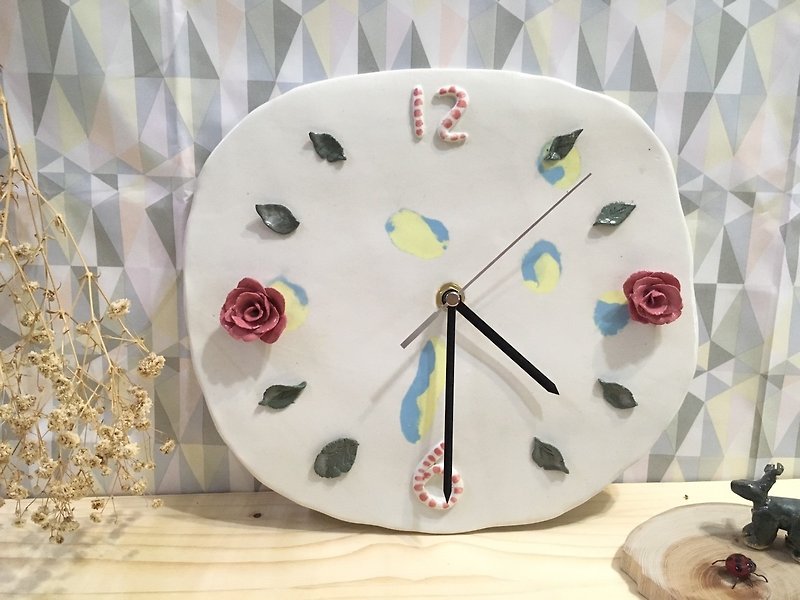 [定制化]玫瑰花-手工陶瓷时钟 - 时钟/闹钟 - 陶 红色