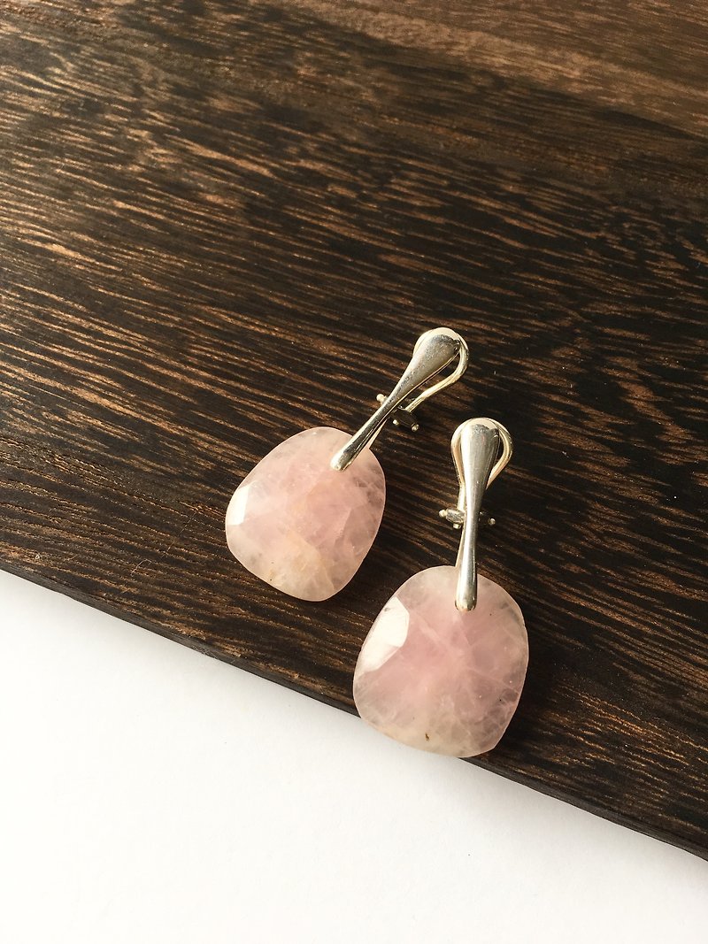 Rose quartz SV925 - 耳环/耳夹 - 石头 粉红色
