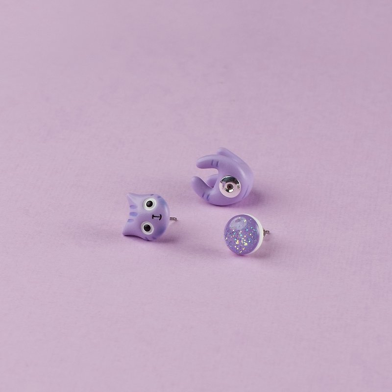 Light Purple Polymer Clay Earrings - Light Purple Spring Cat Earrings - 耳环/耳夹 - 粘土 紫色