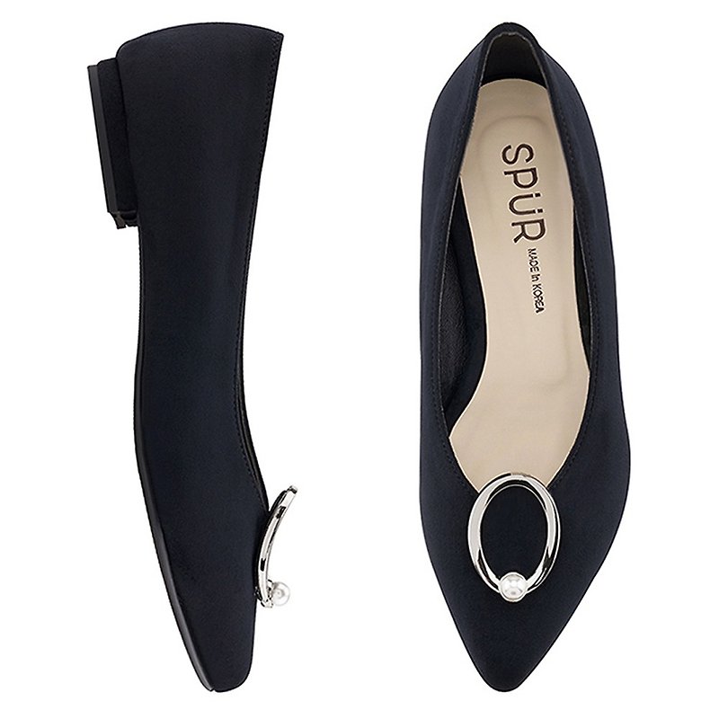 PRE-ORDER – SPUR 优雅珍珠扣平底鞋 MF9012 NAVY - 女款休闲鞋 - 人造皮革 