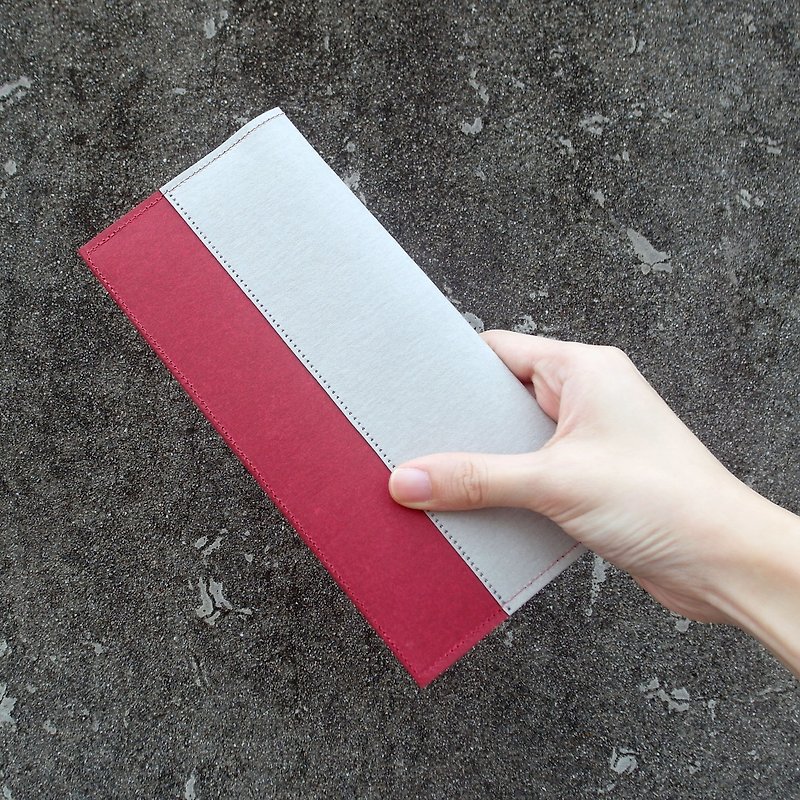 红 x 灰 水洗牛皮纸夹 撞色长夹 钱包 - 皮夹/钱包 - 纸 红色