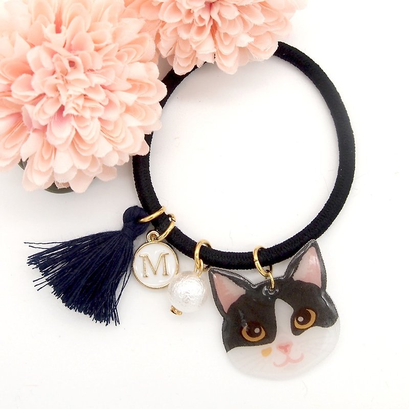 Meow绵绵珠系列 - 手作黑白猫猫绵绵珠发圈 - 发饰 - 压克力 黑色
