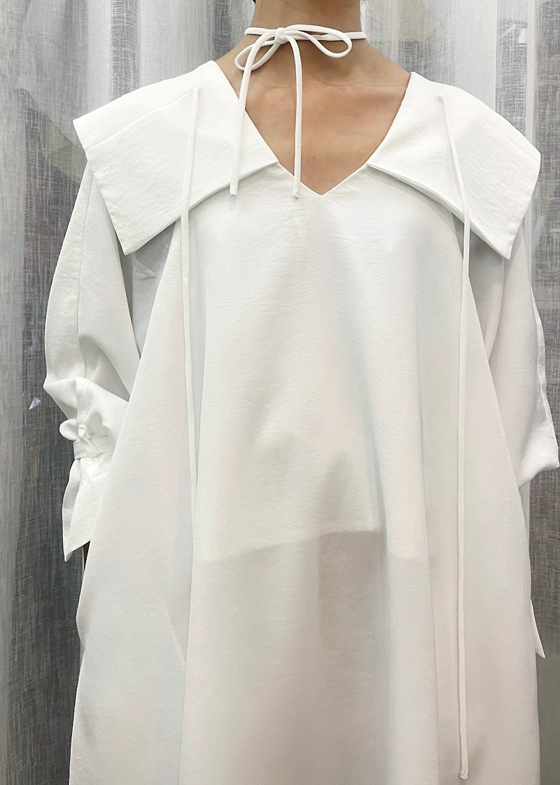方领洋装 / 白 - 洋装/连衣裙 - 聚酯纤维 白色