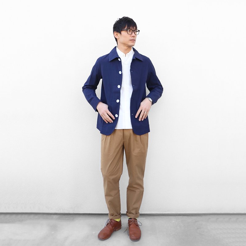 コットンボイルカバーオールジャケット［ユニセックスsize2］ - 男装外套 - 棉．麻 蓝色