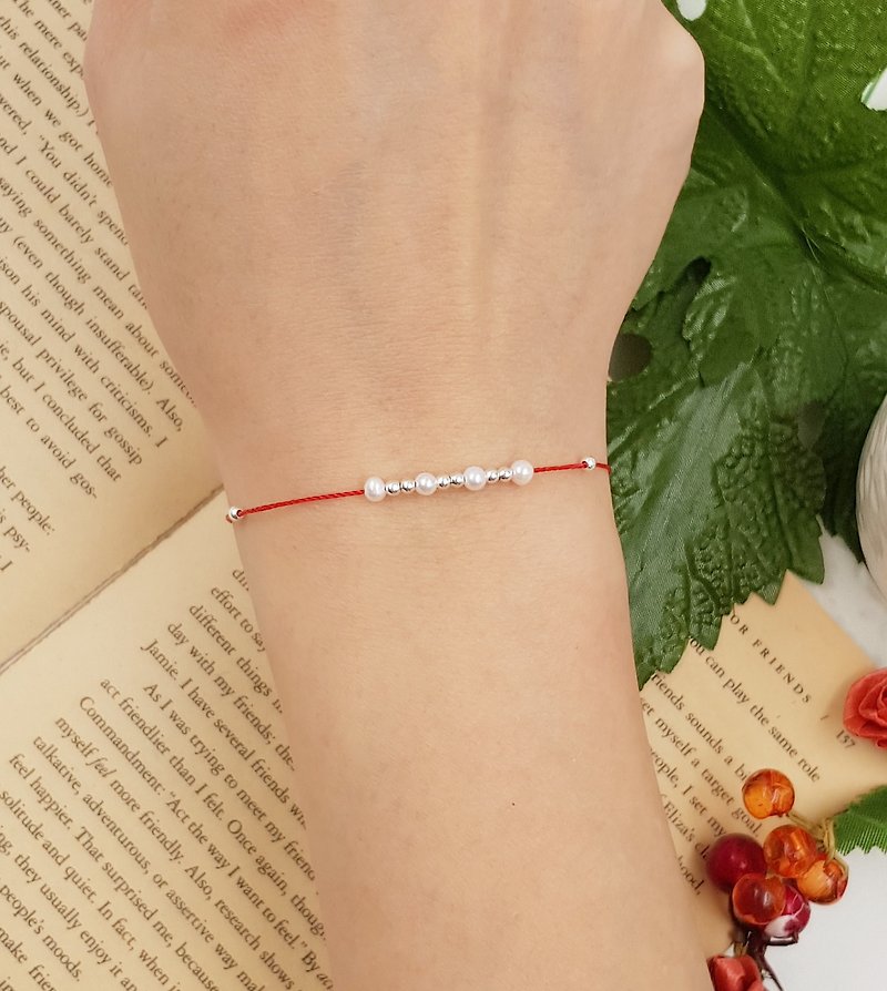 幸福线 纯银 银珠 珍珠 手链  红线 红绳 简单 气质 姻缘 - 手链/手环 - 聚酯纤维 红色