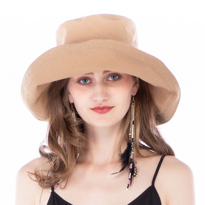 ATIPA可逆宽边太阳帽防晒防紫外线 - 帽子 - 棉．麻 咖啡色
