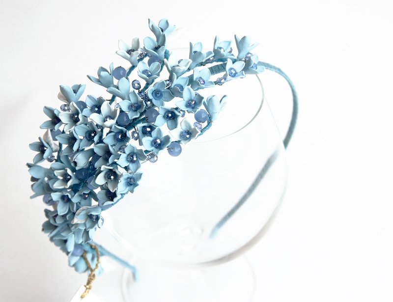 Blue wedding headband Flower wedding hair accessories Blue bridal hair crown - 发饰 - 粘土 