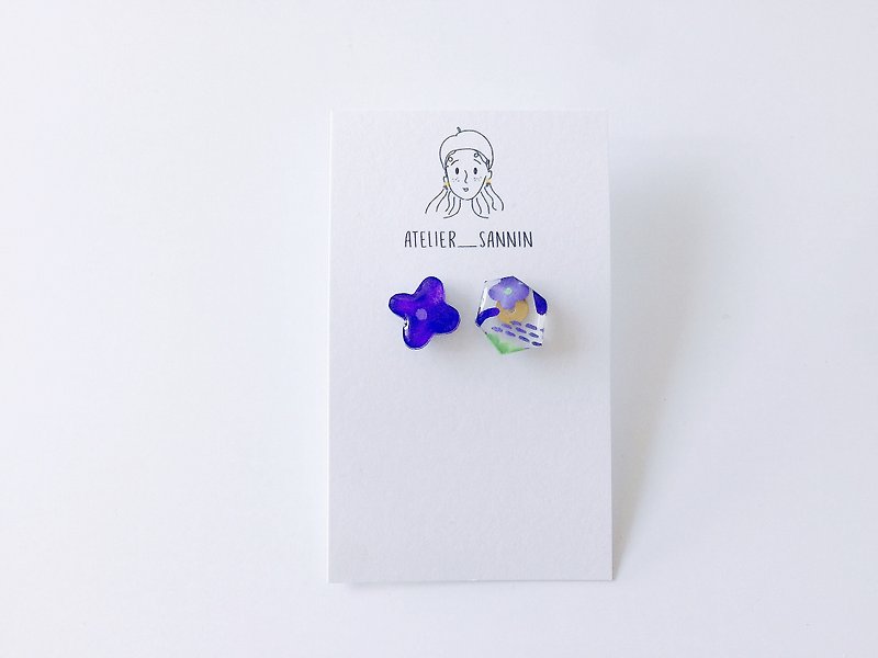 茄之花系列-紫色茄花 手绘 手作 垂坠 耳环 耳夹/耳针 - 耳环/耳夹 - 其他材质 紫色