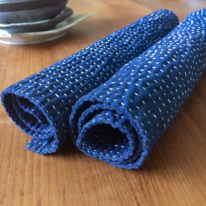 手作 蓝染 刺子 餐垫 - 餐垫/桌巾 - 亚麻 