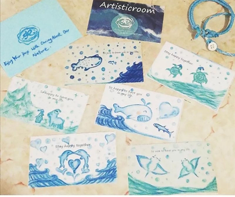 海洋系列- 原创作品 - 海洋心意卡 (一套六款) - 卡片/明信片 - 纸 蓝色