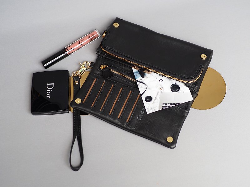 Mousse wallet (Black): Long wallet, cow leather wallet - 皮夹/钱包 - 真皮 黑色
