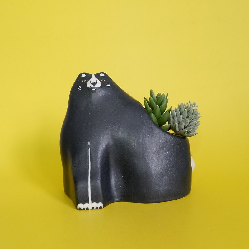 Ceramic Pot - Small Black Cat - 植栽/盆栽 - 陶 黑色