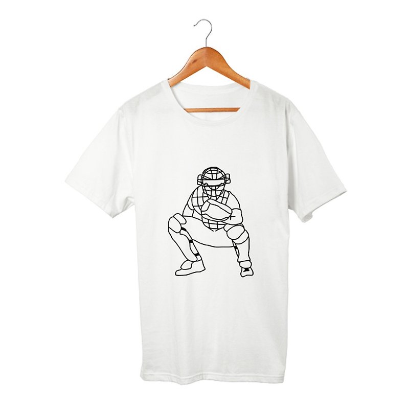 キャッチャー Tシャツ - 男装上衣/T 恤 - 棉．麻 白色