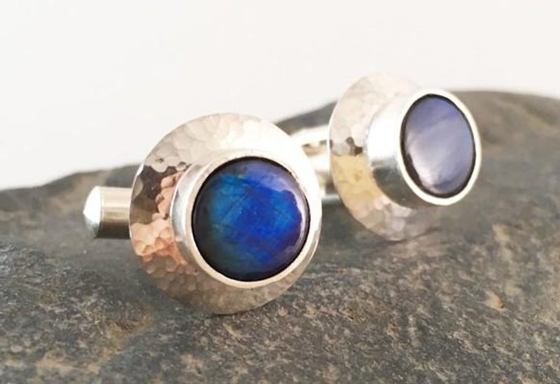 フィンランドの宝石◆スペクトロライト（スペクトルライト）ＳＶカフス - 袖扣 - 宝石 蓝色