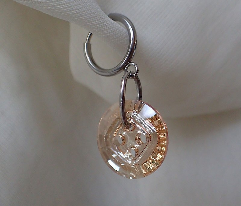 钮扣, 施华洛世奇元素 & 不锈钢 耳圈夹 耳环 (单个) - 耳环/耳夹 - 玻璃 
