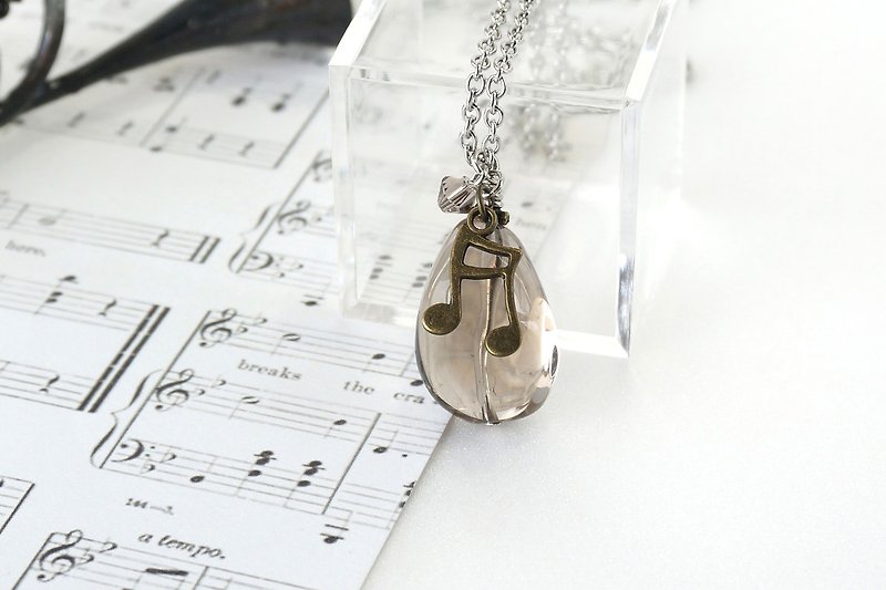茶水晶坠子 音乐符项链 // 给音乐人的礼物 - 项链 - 水晶 灰色