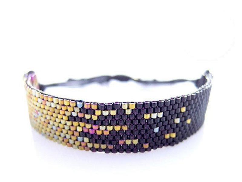 Black Stardust Beaded Cord Bracelet - 手链/手环 - 玻璃 黑色