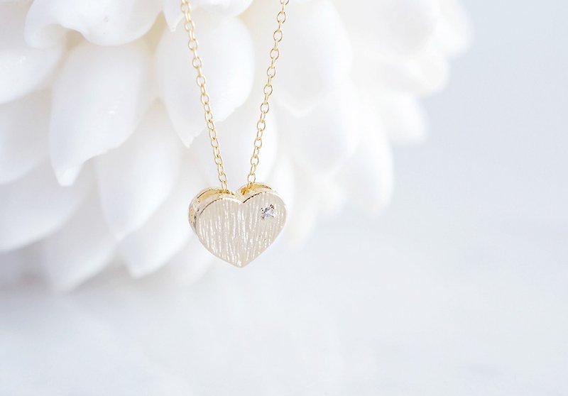 【14KGF】Necklace,Simple CZ Heart - 项链 - 玻璃 金色