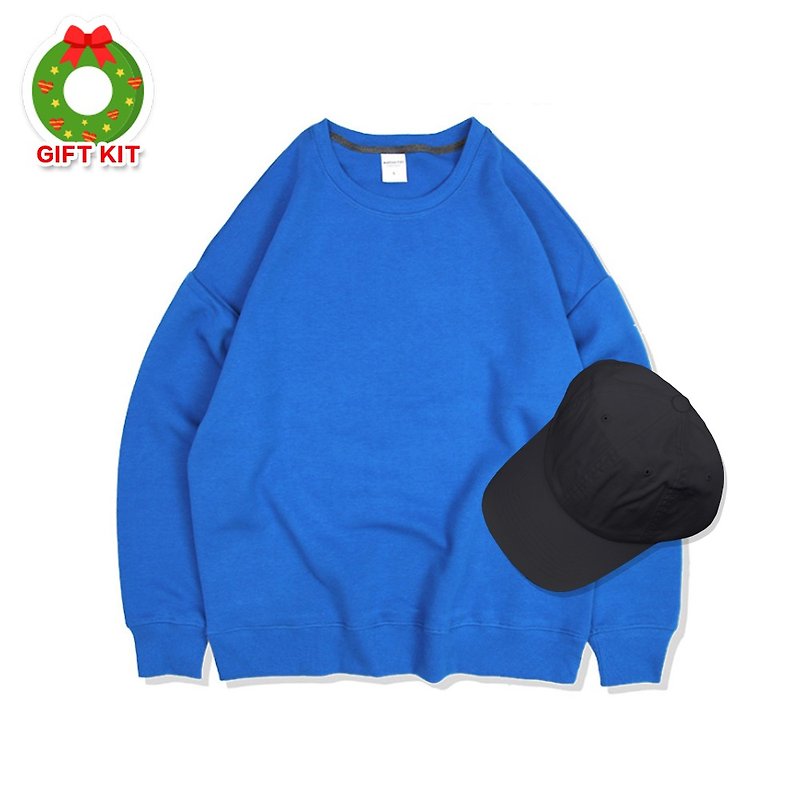 【圣诞礼盒组】可定制 大学T+帽子 (2入组) ::蓝色:: - 中性连帽卫衣/T 恤 - 棉．麻 蓝色