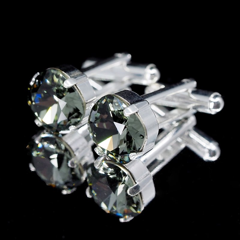 Black Diamond Square Silver Cufflinks | Cuff Links | Swarovski Crystals - 袖扣 - 其他金属 黑色
