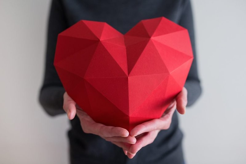 Valentine Heart 3D Origami - Polygonal Heart Papercraft DXF DIY - 其他 - 纸 红色