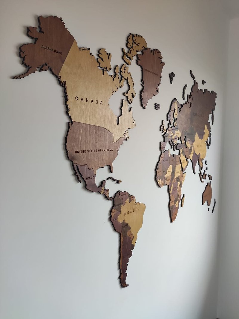 Wooden world map wall art with push pins for office decor or personalized gift - 地图 - 羊毛 