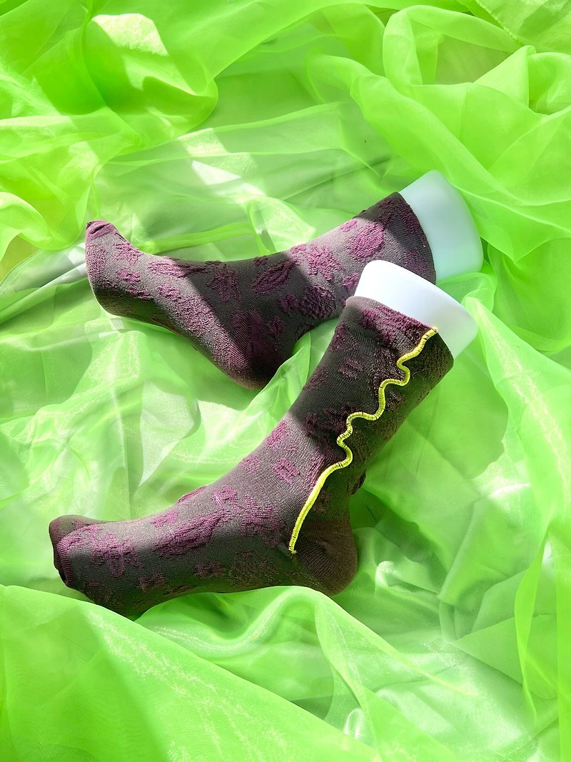 パープル×イエロー  カラフルメロウソックス 派手靴下 個性的 22.5〜25 女性靴下 socks - 袜子 - 其他材质 紫色