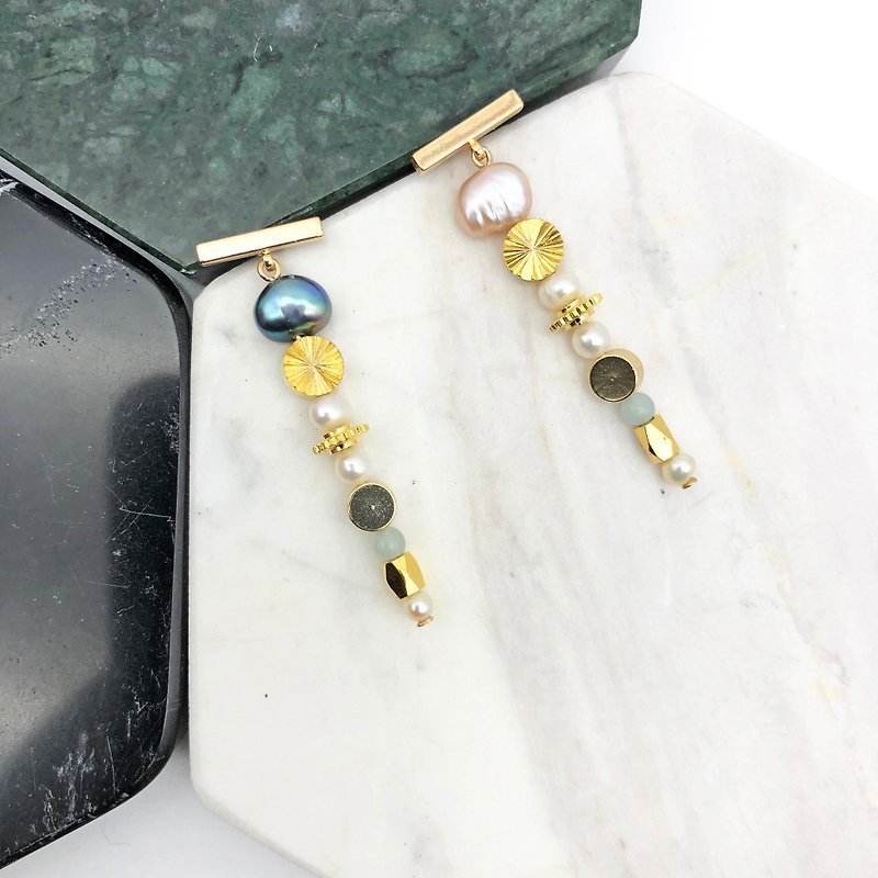 珍珠14k金耳环 珍珠耳环 日本风格耳环 母亲节礼物 可改夹式耳环 - 耳环/耳夹 - 珍珠 金色
