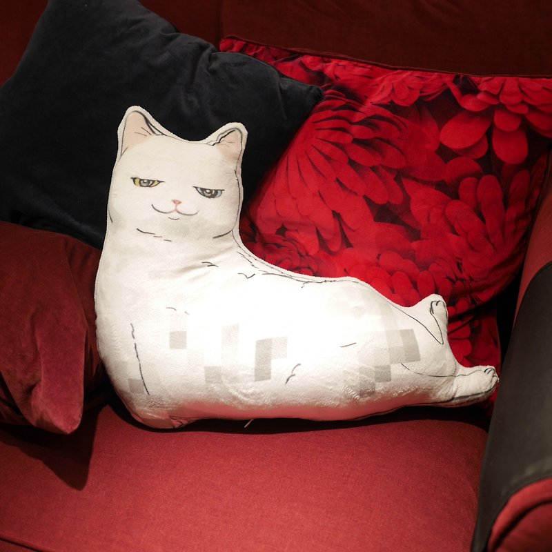 【花样毛孩】猫抱枕 胖猫 猫伴 咕𠱸 白猫 性感 - 玩偶/公仔 - 棉．麻 白色