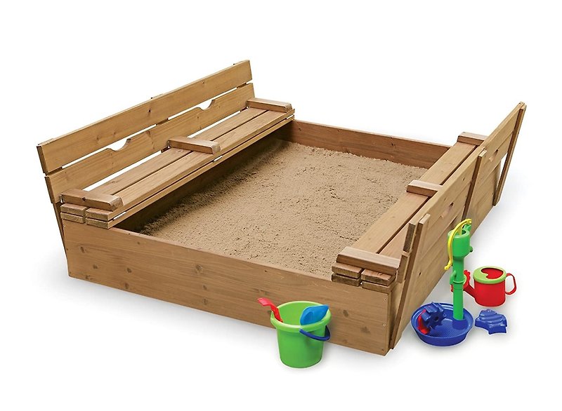 Wooden Kids Sandbox with Seats, Benches - 儿童家具 - 木头 多色
