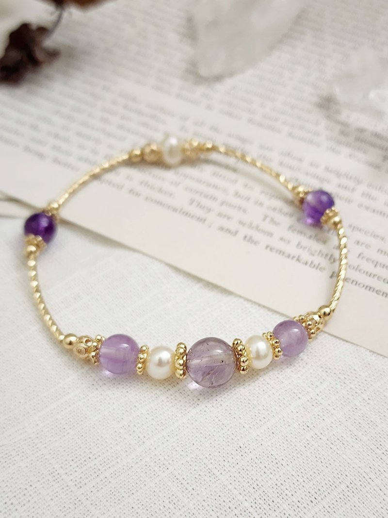 紫水晶阿赛/紫水晶/天然淡水珍珠 心愿成就天然石手链 - 手链/手环 - 宝石 紫色