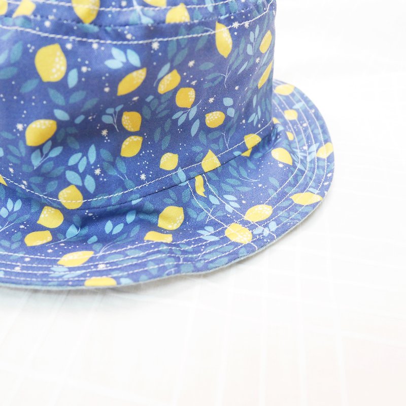 夏日双面渔夫帽系列 | 蓝莓柠檬 - 帽子 - 棉．麻 蓝色