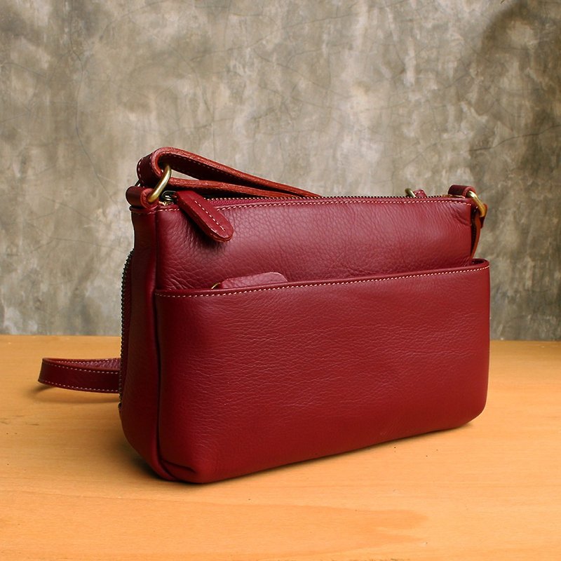 Cross Body Bag - Candy - Burgundy (Genuine Cow Leather) / 皮 包 / Leather Bag - 侧背包/斜挎包 - 真皮 红色
