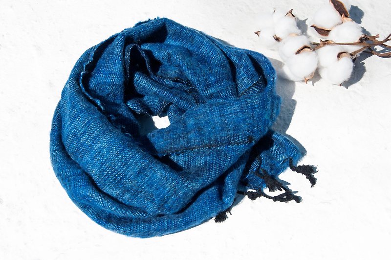 圣诞礼物羊毛丝巾/手工针织围巾/编织围巾/纯羊毛围巾-蓝色地中海 - 丝巾 - 羊毛 蓝色
