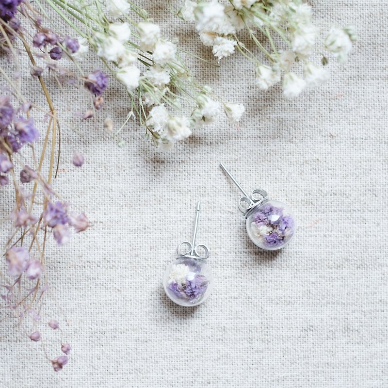 小紫・不锈钢耳针・玻璃球耳环 - 耳环/耳夹 - 玻璃 紫色